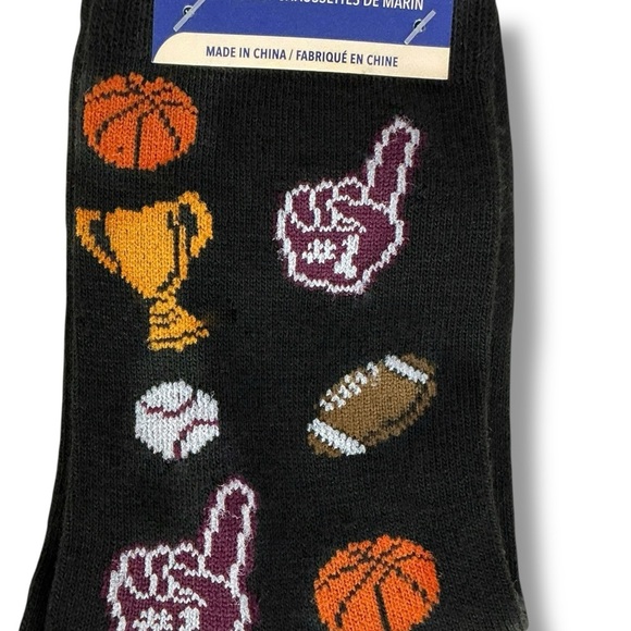 Sports Themed Crew Socks Mens Novelty Print Black Unisex OS Shoe Size 6-12 New - Picture 7 of 13